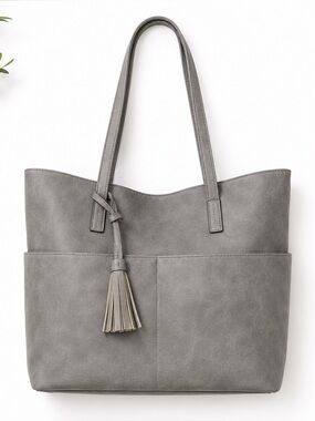Sonoma Gray Faux Leather Tote Bag Tassel Shoulder Bag Large
